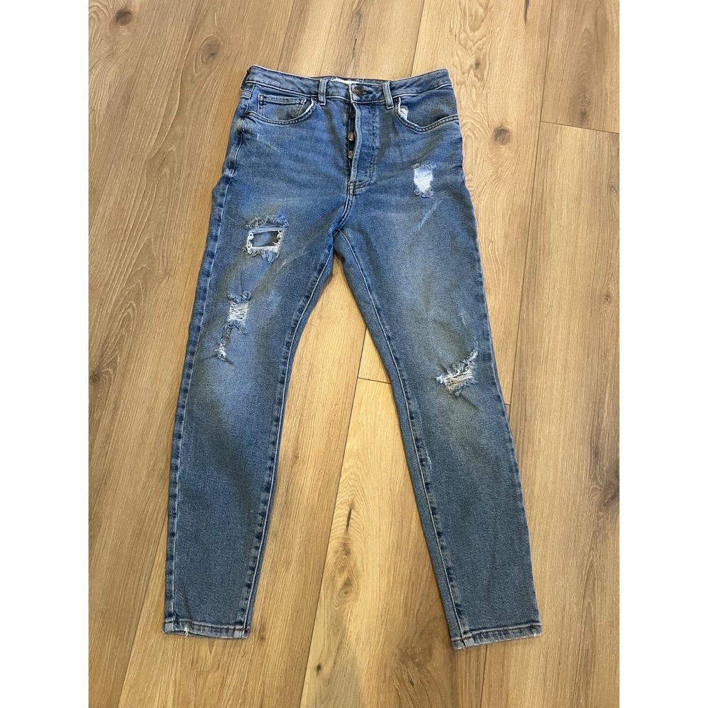 Forever 21 Womens Distressed Mom Jeans High Rise Size 28 Blue Button Fly Denim